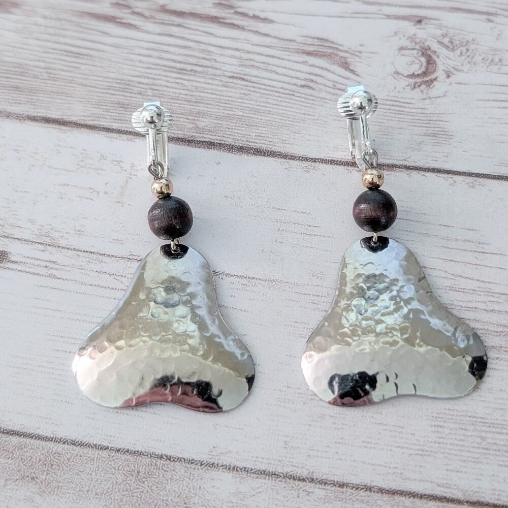Vintage Clip On Earrings Extra Large Silver Tone Triangle Dangle Statement